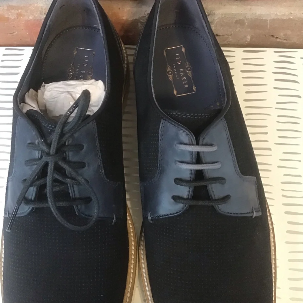 TED BAKER Men's Navy Suede Leather SIABLO Perforated Lace-up Oxford Derby Shoes